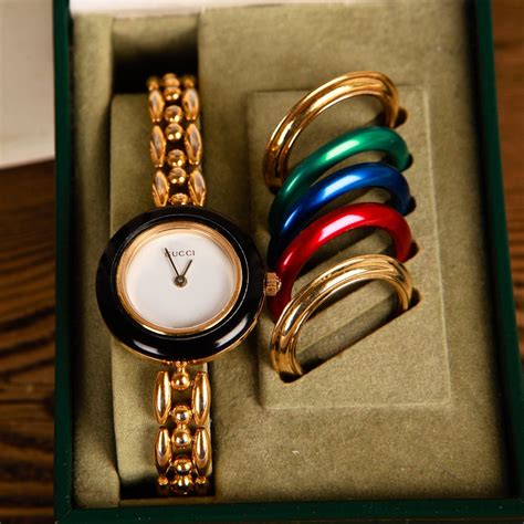 authentic gucci interchangeable bezel watch|Gucci vintage watch changeable bezel.